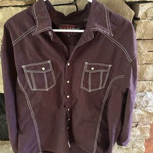 Rock & Roll Cowboy Brown Shirt XXL 2 buttons broken on bottom